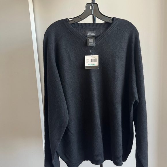 NWT George designer Mens 100% Cashmere Sweater 2 ply black slate gray V neck XXL - Picture 5 of 16